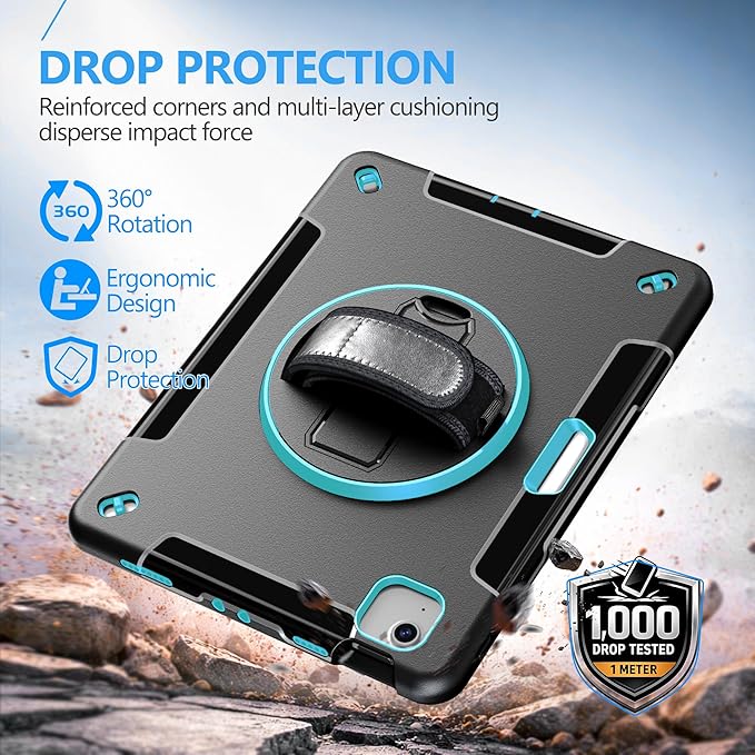 Case for iPad Air 11 M4 2026/ M3 2025/ M2 2024: TPU Cover for iPad Air 5th & 4th Generation 10.9 Inch (2020/2022) with Screen Protector- Stand- Handle- Shoulder Strap- Pencil Holder