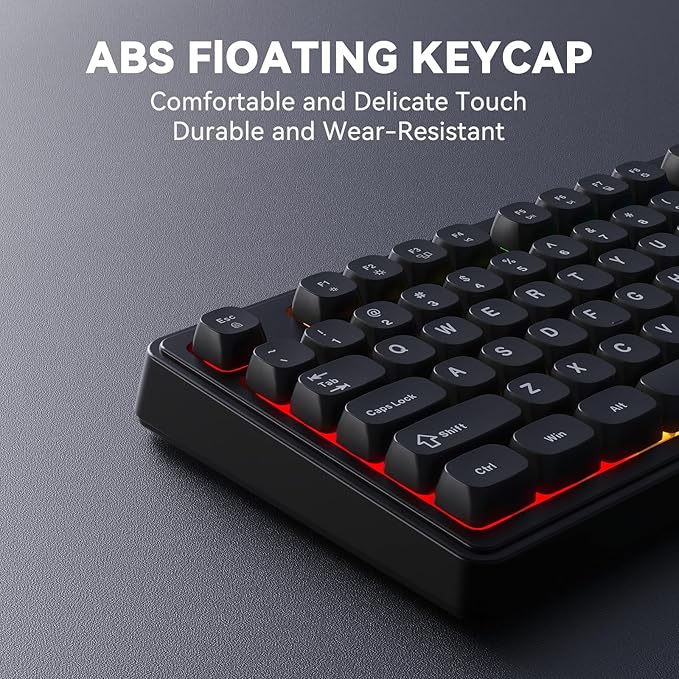 Ajazz AF98 Wired Office Keyboard, Ergonomic, RGB Lighting, Multimedia Function Keys, Adjustable Stand, Suitable for Windows Vista/XP/7/8/10/11 Mac, Andord.