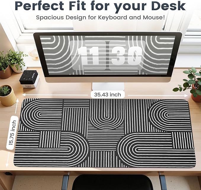 iCasso Black Desk Mat, Large Mouse Pad for Desk, Anti-Slip Big Mousepad with Stitched Edges, Computer Pad for Desktop
