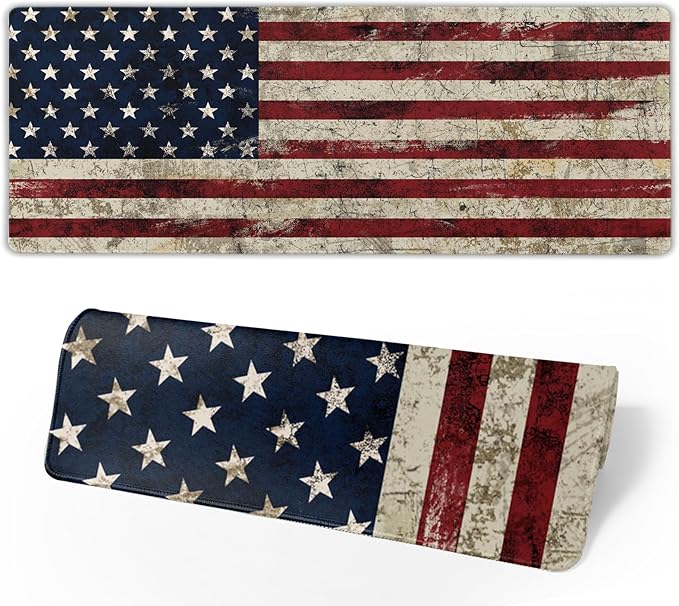 American Flag Mouse Pad Extended Large 31.5x11.8 in USA Flag Desk Mat Independence Day Large Mousepad Non-Slip Rubber Base Stitched Edge Gaming Mousepad PC Computer Desk Pad for Work Desktop
