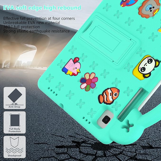 AKABEILA Compatible with Samsung Galaxy Tab A7 10.4 (2020/2022)/Tab S6 10.5(2019)/Tab S5e 10.5 inch(2019)/Tab S6 Lite 2020/2022 10.4 Tablet Case, Kids Case with Shoulder Strap & Pen Tray Mint Green