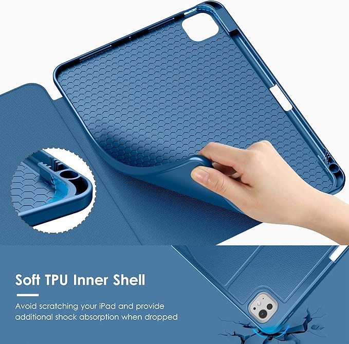 VIKESI Case for iPad Pro 11 inch (M5/M4) 2025/2024,Multiple Angles Magnetic Stand Cover,Shockproof Back,Pencil Holder,and Auto Sleep/Wake,Navy Blue