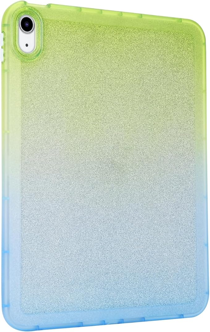 for iPad Pro 12.9 inch Case 6th/5th/4th/3rd Generation (2022/2021/2020/2018) Glitter Translucent Frosted Clear Soft TPU Back Gradient Bling Cover Silicone Protective Shell, Green & Blue