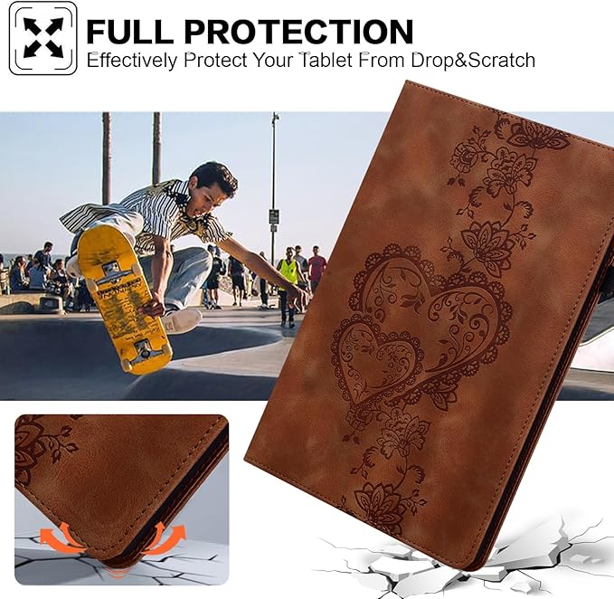 Case for iPad (A16) 11th Generation 11 Inch (2025), iPad 10th Generation 10.9 Inch (2022), Embossed PU Leather Case with Elastic Band, Pencil Holder & Card Slots - Brown