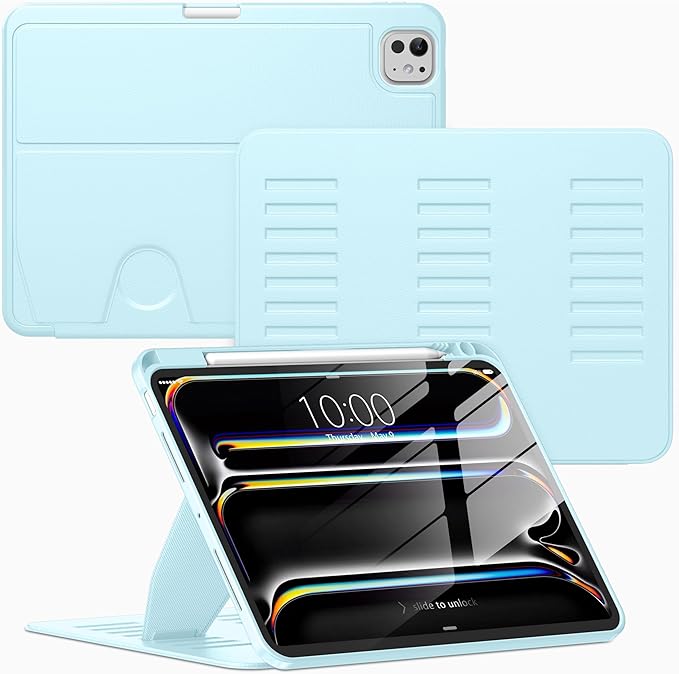VIKESI Case for iPad Pro 11 inch (M5/M4) 2025/2024,Multiple Angles Stand Cover,Soft Back,Pencil Holder,and Auto Sleep/Wake,Ice Blue