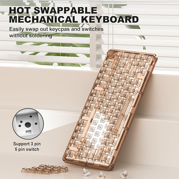 Transparent Mechanical Keyboard, 80-Key RGB Backlit Wireless Gaming Keyboards, Hot Swap Customizable Clear Acrylic Design, Quiet Linear Switches, 3 Modes BT5.0/2.4G/USB-C 4000mAh Battery (Brown)