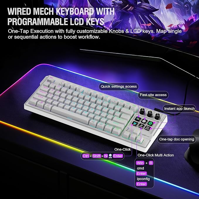 K1 Pro Macro Keyboard, Wired Only Full-Key Programmable On-Board Keypad, Custom Gaming Streaming Mechanical Keyboards with Screen & Knob, Gasket, RGB Backlit, Hot Swappable Shortcut Pad