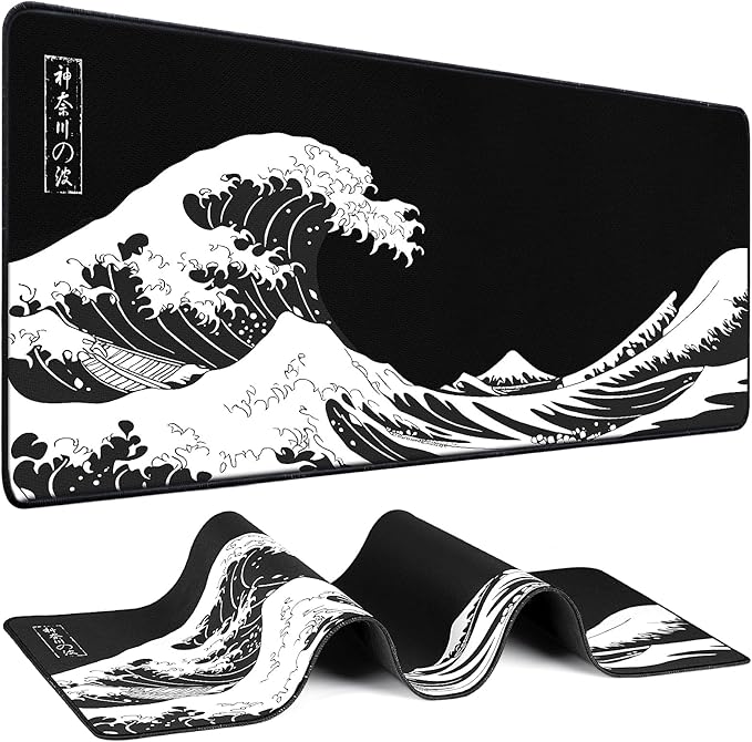 Mouse Pad Gaming - Desk Mat for Keyboard and Mouse - Kanagawa Large Mouse Pad for Desk, Japanese Sea Wave Mousepad (31.5 x 11.8inch) with Non-Slip Base, Desks Pad Mat for Game, Office and Home