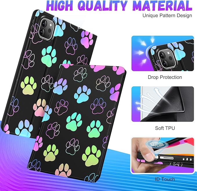 Uppuppy for iPad Air 13 Inch M2/M3, Pro 12.9 Case - Cute Women Girls Kawaii Teens Dog Paw Print Pencil Holder Folio Cover for Apple Air 13" 2024/2025, Pro 6th/5th/4th/3rd Generation Case