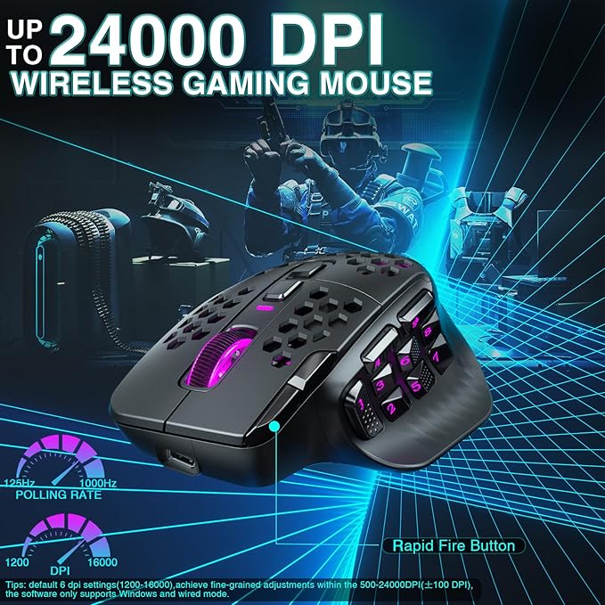 SOLAKAKA SM809 Pro MMO Gaming Mouse with 9 Side Buttons,24000 DPI RGB Mouse for Gamer,16 Programmable Macros MMO Mouse,Black