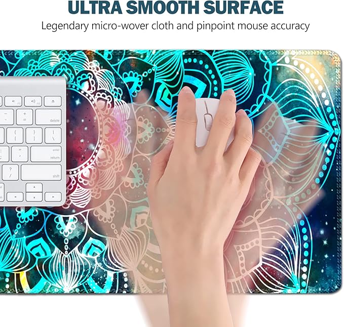 AIMSA Large Gaming Mouse Pad, XXL Keyboard Mouse Mat Extended Desk Pad with Stitched Edges, Durable Non-Slip Base Mousepad for Home Office, 35x15.7inch, Mandala