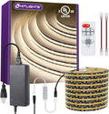 HitLights COB White LED Strip Lights Kit with Remote & 12V Power Supply, 16.4ft Dimmable Tape Light 4000K, 2400LEDs, 305+ Lm/ft, UL Listed, Flexible Rope Lights for Bedroom, Kitchen, Cabinet Lighting