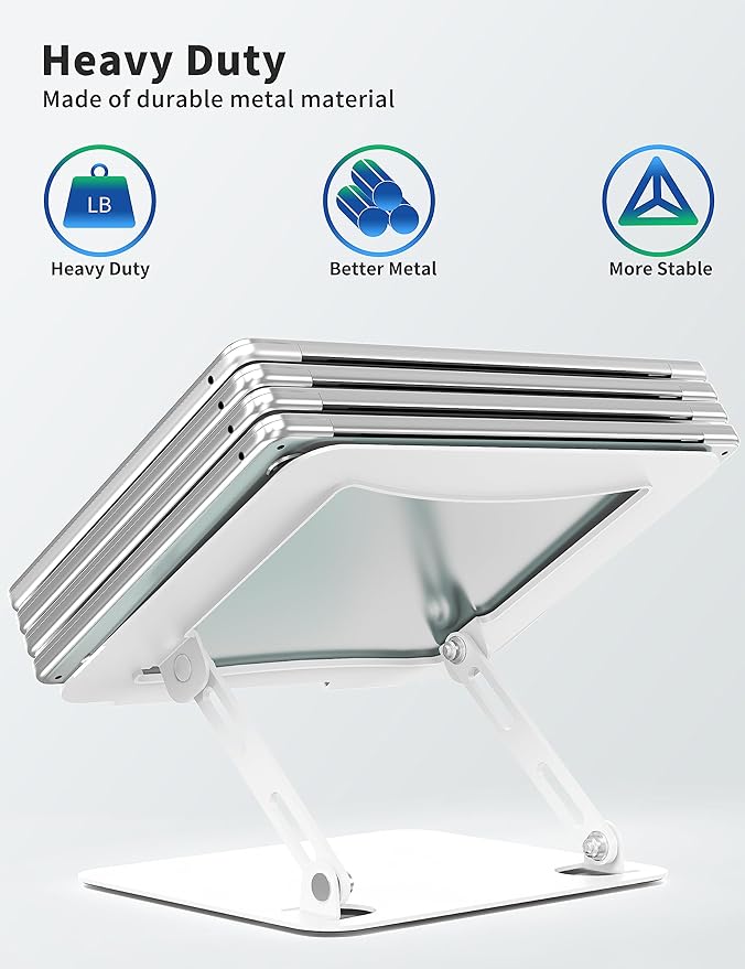 SOUNDANCE Laptop Stand for Desk, Portable Adjustable Laptop Riser, Ergonomic Design Computer Holder, Metal Laptop Mount Elevator Compatible with 10 to 15.6 Inches PC Computer, White