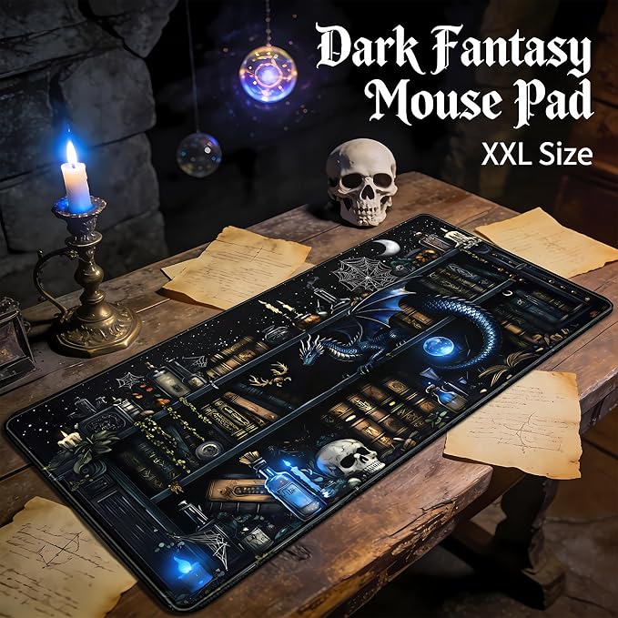Dark Magic Desk Mat Large Mouse Pad Gaming Extended Mouse Mat, Blue Dragon Computer Keyboard Mat, Big Desk Pad Full Desktop Pad XXL, Anime Office Decor Personalized Desk Accessories 31.5x15.7 Inch