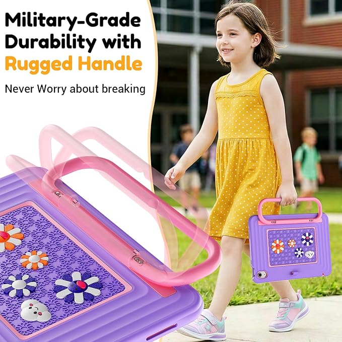 KAIJIAbox Kids Case for iPad A16 11th Generation 11 inch 2025/10th Generation 10.9” 2022- Military-Grade Rugged Drop Protection with Metal Handle/Stand, Screen Protector,Shoulder Strap-Purple