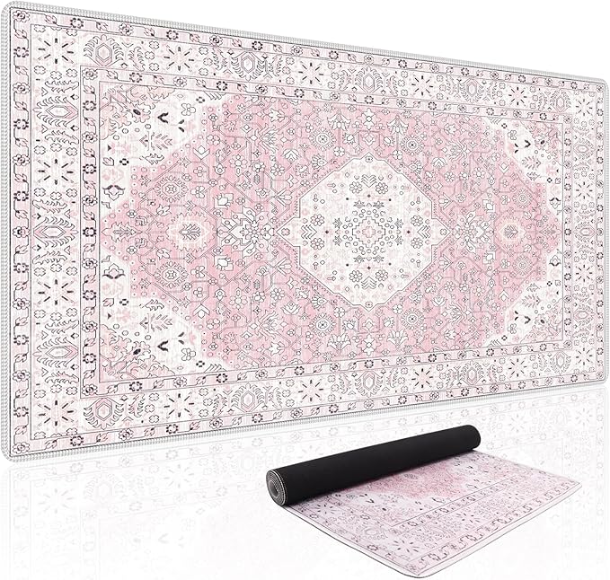 Baziabbo Pink Desk Mat,XXL Extended Large Mouse Pad,Durable Gaming Mousepad with Stitched Edge,Non-Slip Rubber Base Keyboard Desk Pads for Work Home Game