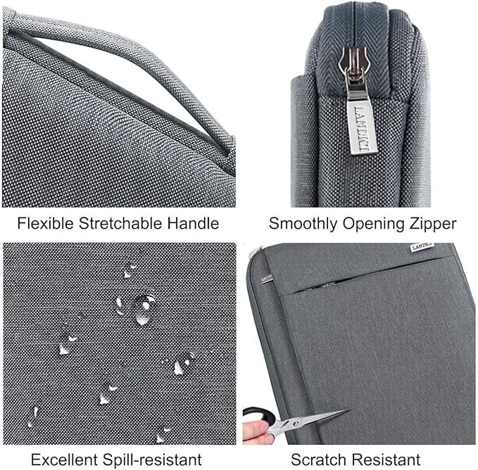 LANDICI 360° Protective Laptop Sleeve 11.6 Inch for Surface Pro 7 8 9/Laptop Go 2 3, MacBook Air 11, Small Computer Bag Carrying Case for 11-12 Inch Chromebook, Slim, Shockproof, Waterproof, Grey