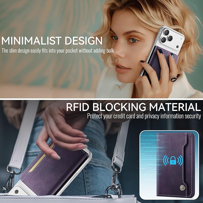 Vinich for MagSafe Wallet Magnetic RFID Blocking Card Holder Compatible with MagSafe Phones and Cases, Strong Magnet Minimalist Phone Wallet for iPhone 17/16/15/14/13/12/ Pro/Max/Plus, Vintage Purple