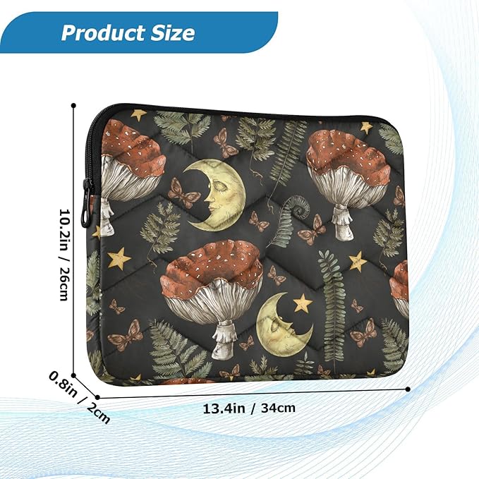 Vintage Magic Forest Moon Mushroom Laptop Sleeve - 13 to 14 Inch Cute Waterproof Computer Cover for Women & Men's Laptop Accessories