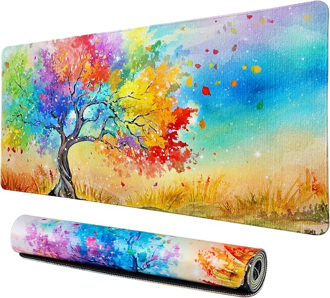 Lokigo Big Desk Pad Life Tree, Colorful Large Gaming Mouse Pad, Waterproof Mousepad for Desk Rubber Base with Stitched Edges DeskMatt for Laptop Office Gaming Work 31.5"x15.7", Tree of Life