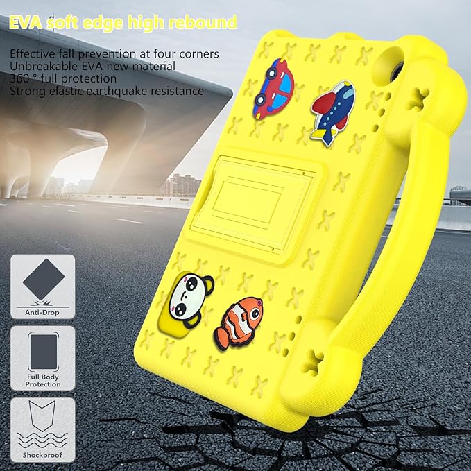 AKABEILA Compatible with Amazon Fire HD 8/HD 8 Plus (2020/2022)/Fire HD 8 2024 Tablet Case, Kids Friendly Universal Lightweight Shockproof Protective Case with Shoulder Strap & Stand Handle Yellow