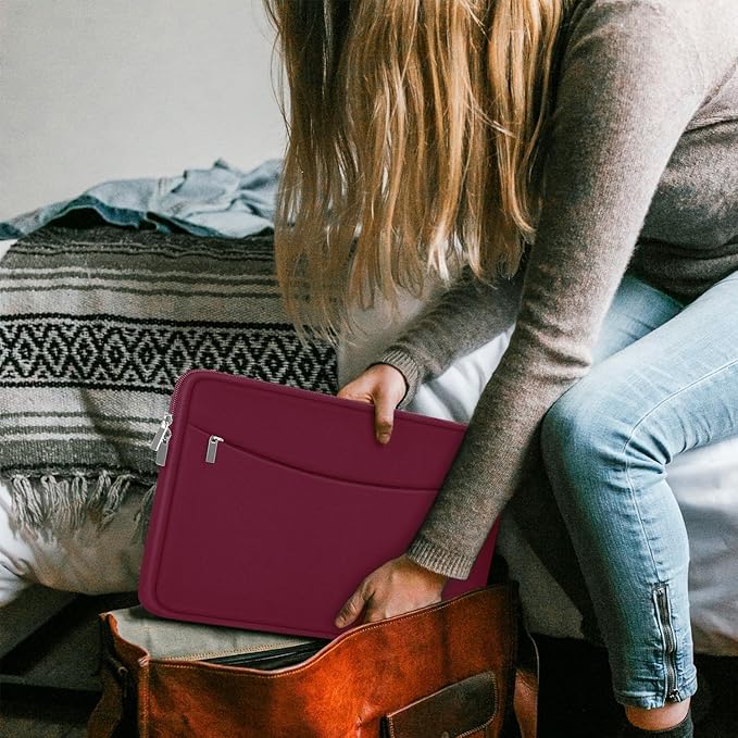 Laptop Sleeve 15.6 inch, Shockproof Protective Laptop Cover Briefcase Carrying Bag with Accessory Pocket, Portable Computer Case Compatible with MacBook, HP, Dell, Lenovo, Asus, Wine Red