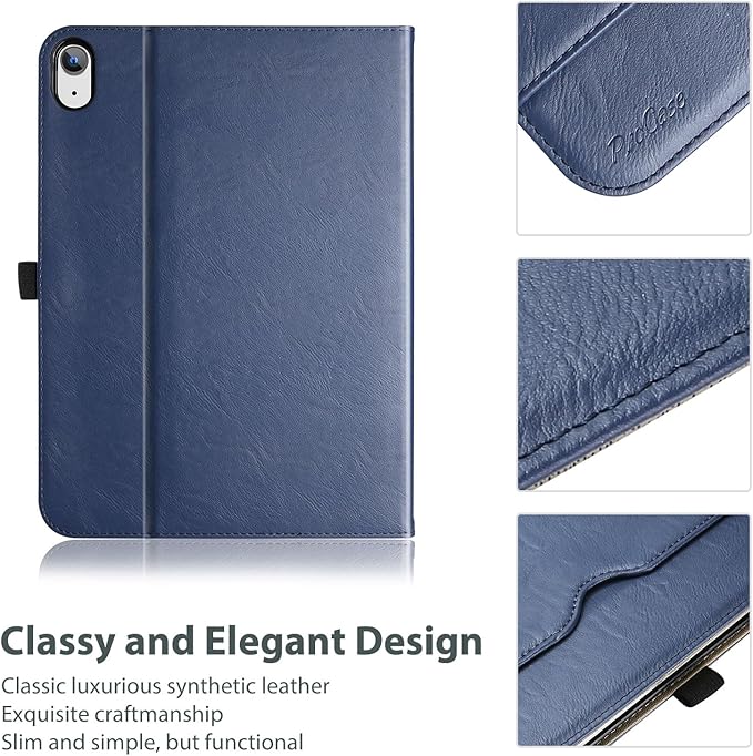 ProCase for iPad A16 11th Generation 11 Inch 2025/iPad 10th Generation Case 10.9 Inch 2022, iPad 11/10 PU Leather Case Business Stand Cover Smart Folio with Hand Strap Front Pocket Pen Loop -Navy