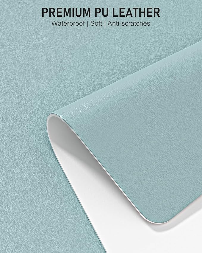 Desk Pad, 23.6" x 13.8" PU Leather Non-Slip Desk Mat Large Mouse Pad for Desktop, Waterproof Laptop Computer Writing Mat for Office, Home, Work, Gaming, Lake Blue