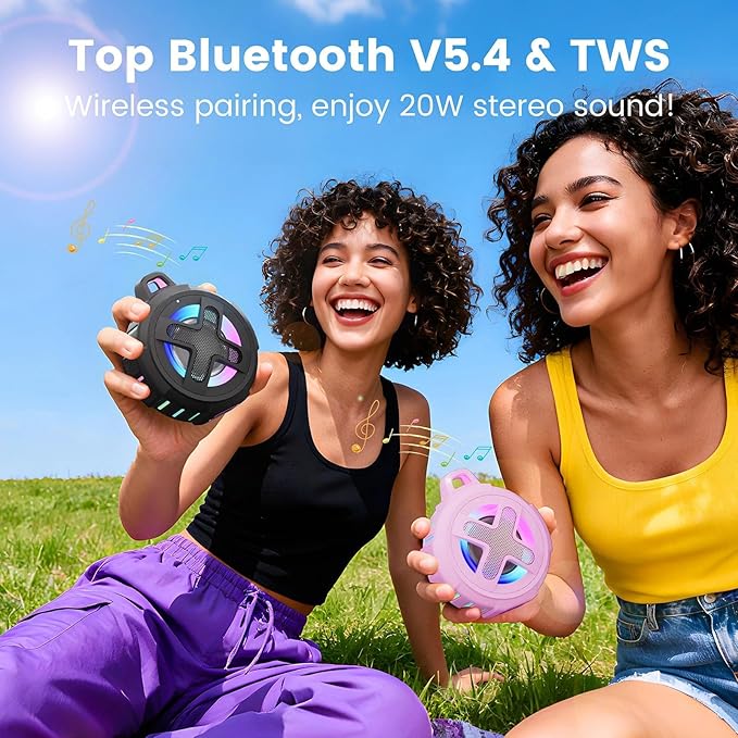 XLEADER X8(2 Gen) Upgraded, Bluetooth Shower Speaker, Certified IP67 Waterproof, 10W Pro Sound&Deep Bass, 24Hrs Playtime, Stocking Stuffers, White Elephant Gifts, for Teens Women, Pink