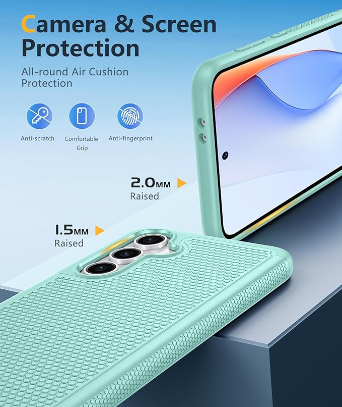 FNTCASE for Samsung Galaxy S24-FE Case: Dual Layer Protective Heavy Duty Cell Phone Cover | Shockproof Rugged with Non-Slip Textured | Military Grade Drop Protection Bumper Tough (Mint Green)