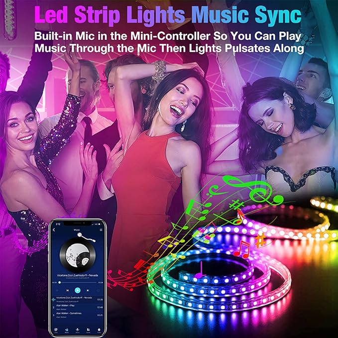 REEMEER 130ft Led Lights for Bedroom, APP Control Music Sync Color Changing Led Lights, Led Strip Lights with Remote for Room, Kitchen Party,Home Decoration