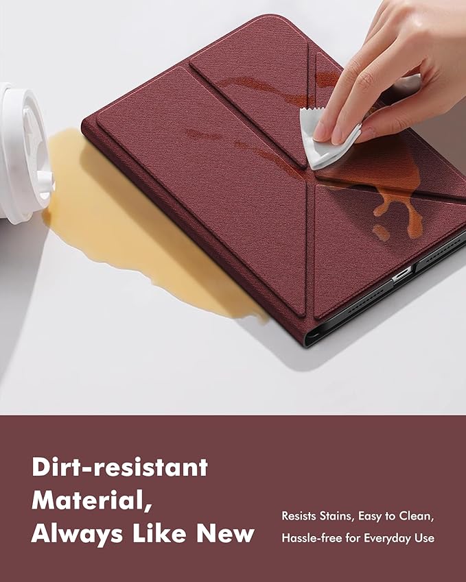 INFILAND Case for iPad mini 7 (A17 Pro) 2024 / iPad mini 6 2021, Magnetic Origami Slim Protective Case, Book-Style Foldable Cover with Pencil Holder, Multi-Angle Stand, Auto Wake/Sleep, Burgundy