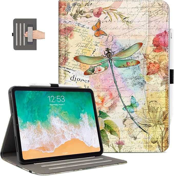 Vimorco for iPad Pro 13 Inch Case M5/M4 2025/2024, for iPad 13 Pro Case for Girls Women Adjustable Stand Cover, Hand Strap, Card Pocket with Pencil Holder, for iPad 13 Pro Cover, Dragonfly