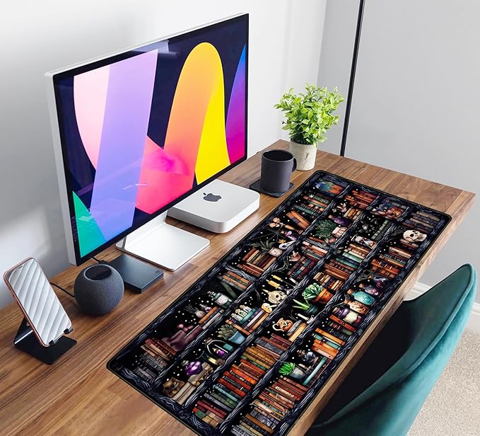 Desk Mat Forest Library Book Mouse Pad Big Desk Pad XXL Extended Gaming Large Mouse Pad for Desk Rubber Base Mousepad with Stitched Edges, Keyboard Mouse Mat for Work Game Office Home 31.5x15.7 in