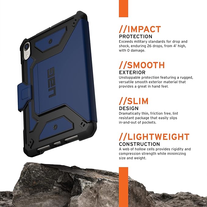URBAN ARMOR GEAR UAG Designed for iPad mini Case (6th Gen, 2021) Rugged Smooth Exterior Material Heavy Duty Multi-Angle Viewing Folio Stand with Pencil Holder Metropolis SE Protective Cover, Mallard