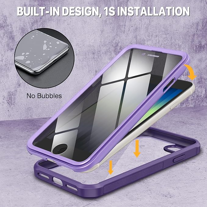 CENHUFO Privacy Case for iPhone SE 2022 3rd / iPhone SE 2020 2nd / iPhone 8/7, Full Body Phone Cover with Built-in 9H Tempered Glass Privacy Screen Protector, Anti Peep Shockproof Bumper - Purple