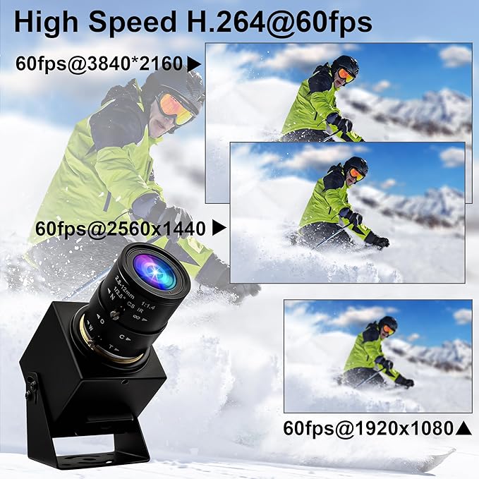 4K USB3.0 HDMI Camera 4K 60fps 2.8-12mm Zoom Webcam for Computer Mini Lightburn Camera for Laser Engraver H.264 Telescope USB Security Industrial PC Webcamera for Raspberry Pi Jetson Nano