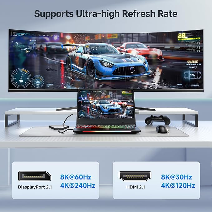 Cable Matters 4K Quad Display USB C MST Adapter, Windows Only, Supports Up to [8K@60Hz / 4X 4K@60Hz Video, 140W Charging], USB C Hub with 2X DisplayPort 2.1 and 2X HDMI 2.1, Thunderbolt 4/5 Compatible
