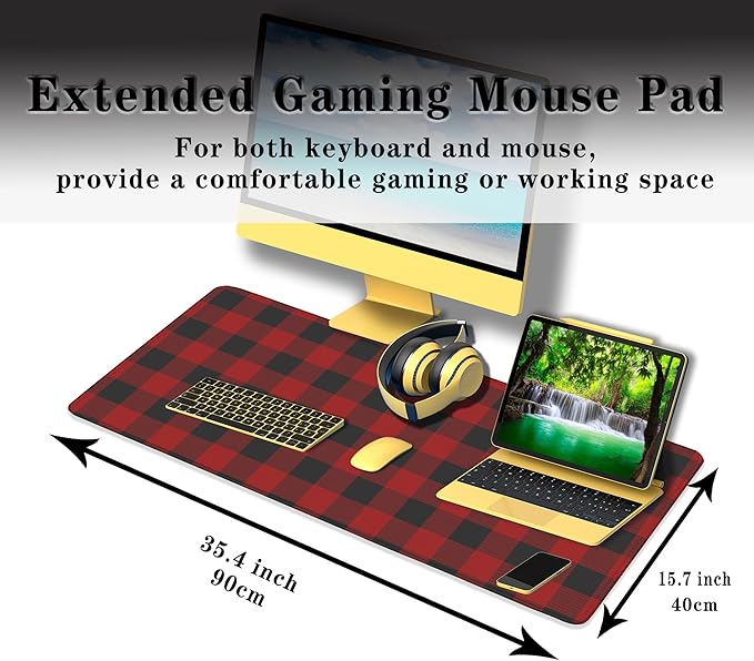 Buffalo Plaid Mousepad, XXL Big Mouse Pads Computer Desk Pads, Mat Non-Slip Rubber Base Waterproof with Stitched Edges, 35.4 X 15.7 inch for Work/Game/Office/Home Scottish Tartan