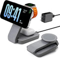 Eazpower 3 in 1 Foldable Wireless Charging Station for MagSafe, Nightstand Magnetic Charger Stand for iPhone 17 16 15 14 Pro Max, Travel Charging Dock with Night Light for Apple Watch/AirPods (Gray)