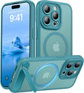 Magnetic Compatible with iPhone 15 Pro Case, [Built-in Kickstand][Full Camera Protection][Compatible with MagSafe][Anti-Fingerprint] Shockproof Phone Case for iPhone 15 Pro 6.1",Lake Blue