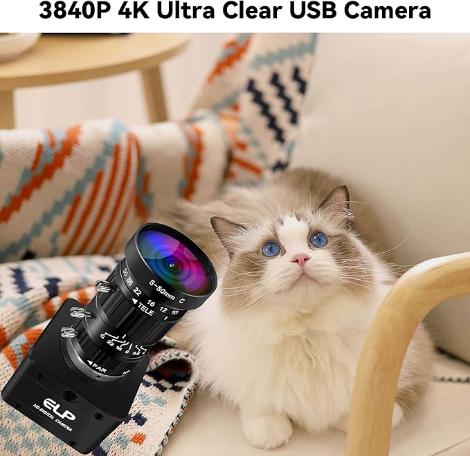 20MP USB3.0 Industrial Camera,4K UHD 3840P High Resolution,30fps High Frame Rate 5-50mm 10X Manual Varifocal Lens Lightburn Webcam,Plug and Play Free Drive for Laptop Jetson Nano, Raspberry Pi