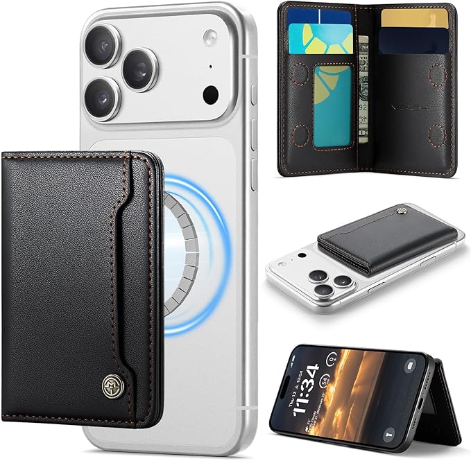 Vinich for MagSafe Wallet Magnetic RFID Blocking Card Holder Compatible with MagSafe Phones and Cases, Strong Magnet Minimalist Phone Wallet for iPhone 17/16/15/14/13/12/ Pro/Max/Plus, Black