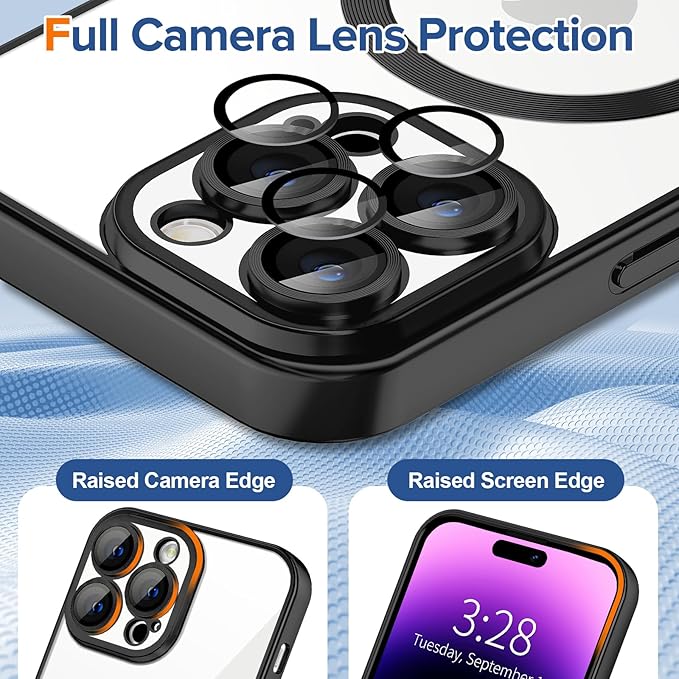 Hython Magnetic Clear for iPhone 14 Pro Max Case with Camera Lens Protector [Compatible with MagSafe] Plating Edge Slim Soft TPU Cover Protective Phone Case for iPhone 14 Pro Max 6.7", Matte Black