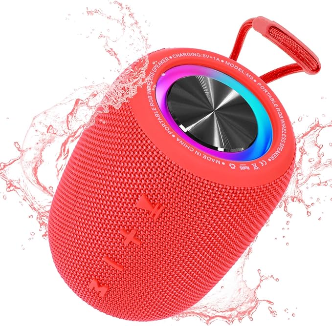 Portable Bluetooth Speaker, BT5.3 Wireless Speaker 20W Bass Diaphragms with Multi LED Light Dynamic Modes, IPX6 Waterproof 16H Playtime supports FM Mode, TF, USB for Home, Cycling, Outdoor, Beach