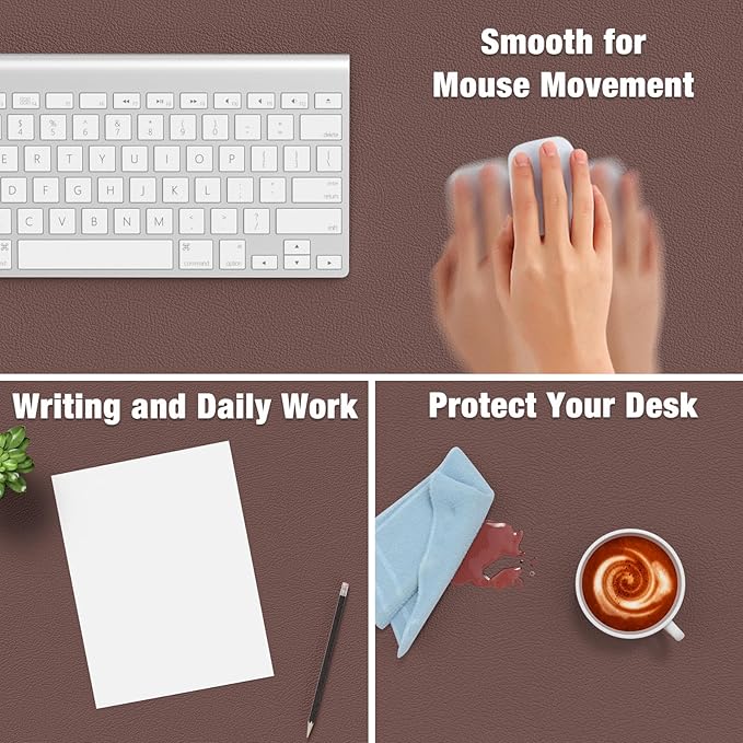 Hsurbtra Desk Pad, 30" x 14" PU Leather Desk Mat, XL Extended Mouse Pad, Waterproof Desktop Blotter Protector, Non-Slip Ultra Thin Large Laptop Keyboard Writing Mat for Office Home, Dark Oak
