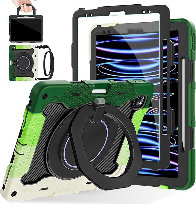 ROISKIN for iPad Pro 12.9 -Inch Case (6th, 5th, 4th & 3rd Gen)with HD Screen Protector, 360 Stand, Handle, Pencil Holder,Shoulder Strap[15ft Drop Protection]Rugged Bulky Full Body 12.9 iPad Pro Case