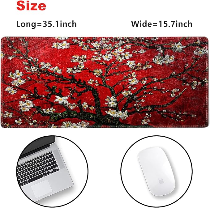 Extended Gaming Mouse Pad XXL ArtSo Large Keyboard Mat Long Mousepad Desk Decor Writing Pad Non Slip Rubber Base Stitched Edges for Work, Game, Office, Home, 35.1" x 15.7", Red Painting