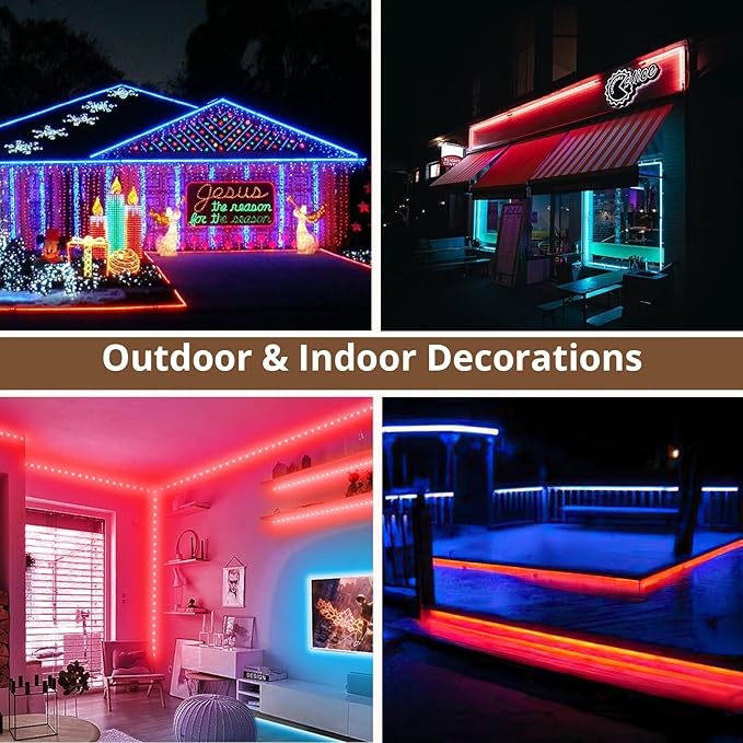 LED Rope Lights, 33Feet Red Flat Flexible Strip Light, Plug in Novelty Lighting, Connectable and Waterproof for Home Christmas Holiday Garden Patio Party Decoration