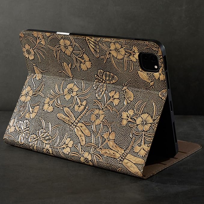 Gexmil Leather Case for iPad Pro 12.9 Inch 6th/5th/4th/3rd Generation 2022/2021/2020/2018 Genuine Leather Folio Cover Shockproof with Pencil Holder,Auto Sleep/Wake,Anti-Slip,Butterfly Pattern